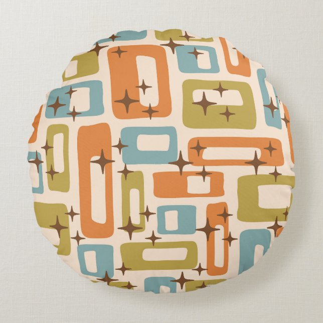 Retro Mid Century Modern Rundes Kissen (Vorderseite)