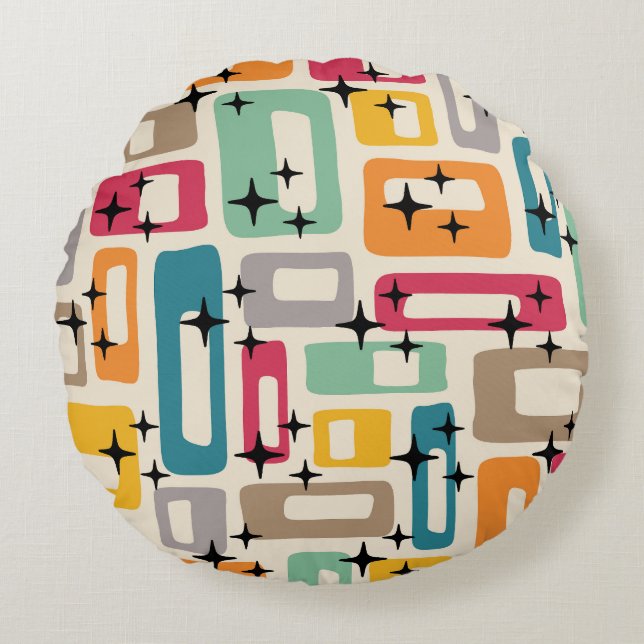 Retro Mid Century Modern Rundes Kissen (Vorderseite)