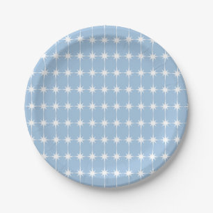 Retro Mid-Century Modern Sternenmuster Hellblau Pappteller