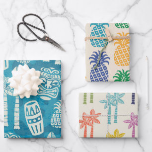 Retro-Mid-Century-Modern-Tiki-Muster Geschenkpapier Set