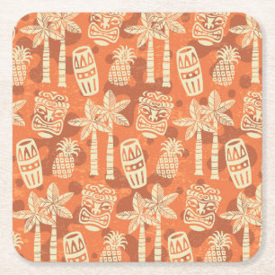 Retro-Mid-Century-Modern-Tiki-Muster Rechteckiger Pappuntersetzer