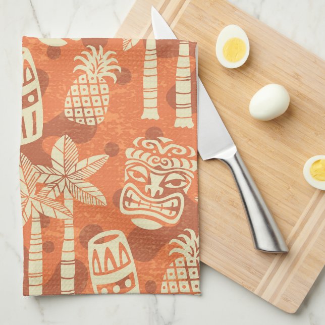 Retro Mid Century Modern Tiki Pattern Geschirrtuch (Viertel Falte)