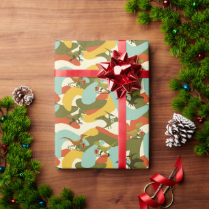 Retro-Mid-Century-Modern-Weihnachts-Dinosaurier Geschenkpapier