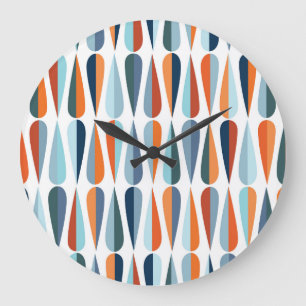Retro-mid-century, Muster mit Tropfenformen. Große Wanduhr