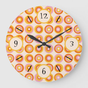 Retro-Mid-Century-Orange-Kreismuster Große Wanduhr