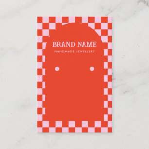 Retro Mid Century Red Pink Ohrringe Display Card Visitenkarte