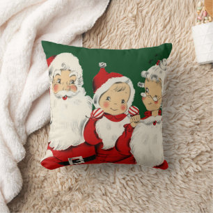 Retro-Mid-Century-Santa-Familie – Kitsch-Claus Kissen