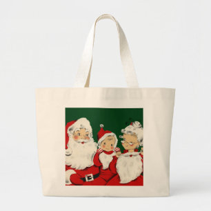 Retro-Mid-Century-Weihnachtsmann-Familie – Kitsch- Jumbo Stoffbeutel