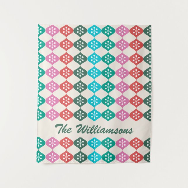 Retro Mid Mod Atomic Pattern farbenfroh Personalis Wandteppich (Vorderseite)