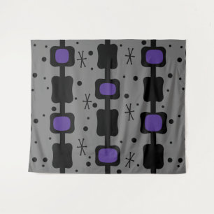 Retro Mid Mod Columns Boxes Indigo Wandteppich