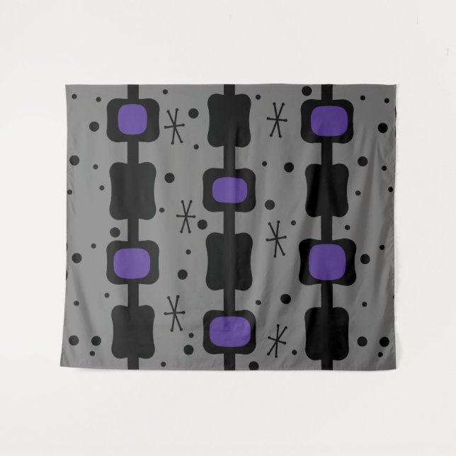 Retro Mid Mod Columns Boxes Indigo Wandteppich (Vorderseite (Horizontal))