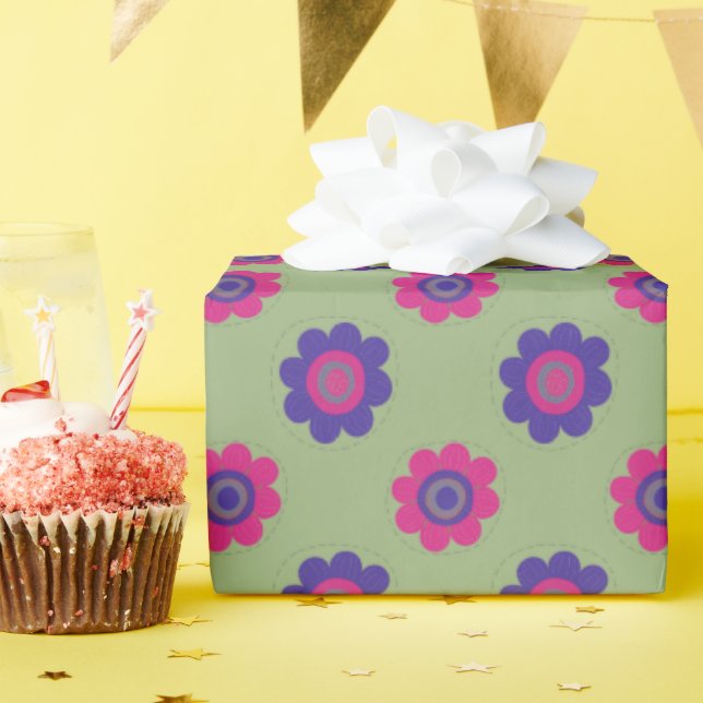 Retro Mid-mod Floral Vibrant Pink Purple & Green Geschenkpapier (Geburtstagsparty)