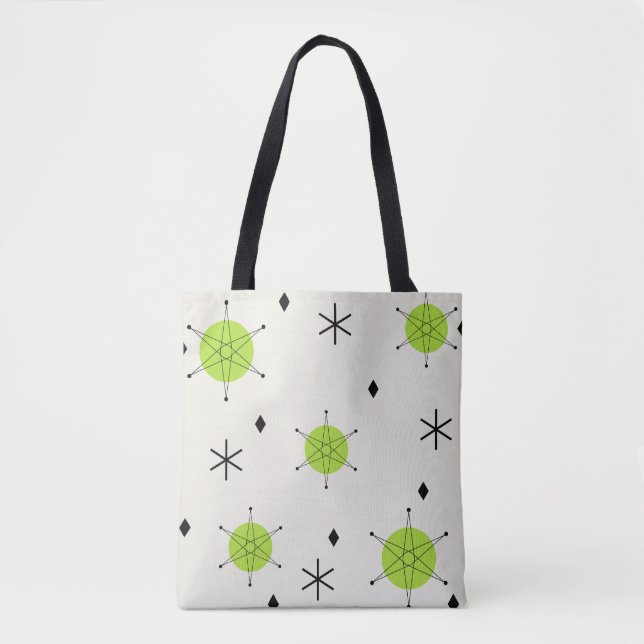 Retro Mid Mod Sternenexplosion Himmel Chartreuse Tasche (Vorderseite)