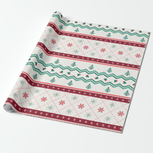 Retro Mid Mod Weihnachten Muster Olive Red Cream Geschenkpapier