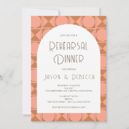 Retro Mid Modern Geometric Pink Rehearsal Dinner Einladung