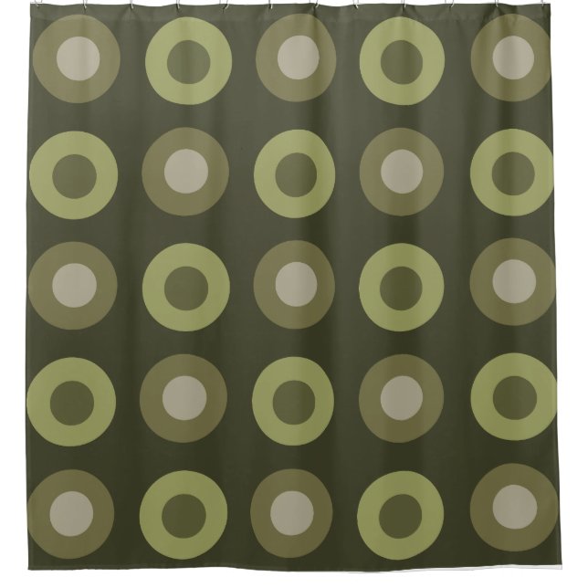 Retro MidCentury Dots Olive Green Duschvorhang (Vorderseite)