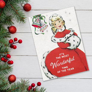 Retro-Midcentury-Weihnachtsdame Feiertagskarte