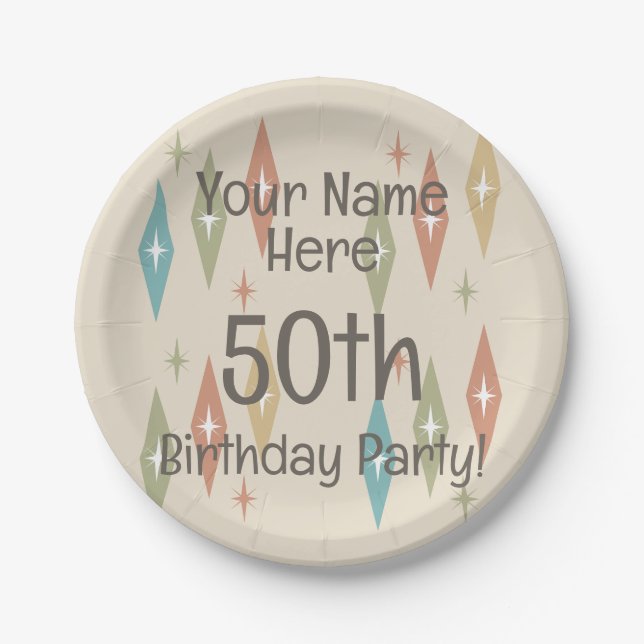 Retro Midjahrhundert 50. Geburtstag Pappteller (Vorderseite)