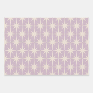 Retro Midjahrhundert 50er Star Pattern in Lilac Th Geschenkpapier Set