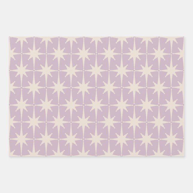 Retro Midjahrhundert 50er Star Pattern in Lilac Th Geschenkpapier Set (Vorderseite)