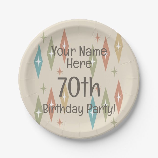 Retro Midjahrhundert 70. Geburtstag Pappteller (Vorderseite)
