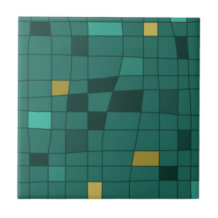 Retro Midjahrhundert Art Warted Aquamarin Gold Fliese