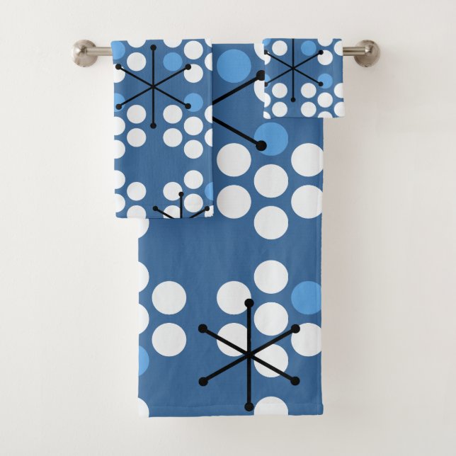 Retro Midjahrhundert MCM Dots Blue Badhandtuch Set (Insitu)