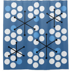 Retro Midjahrhundert MCM Dots Blue Duschvorhang