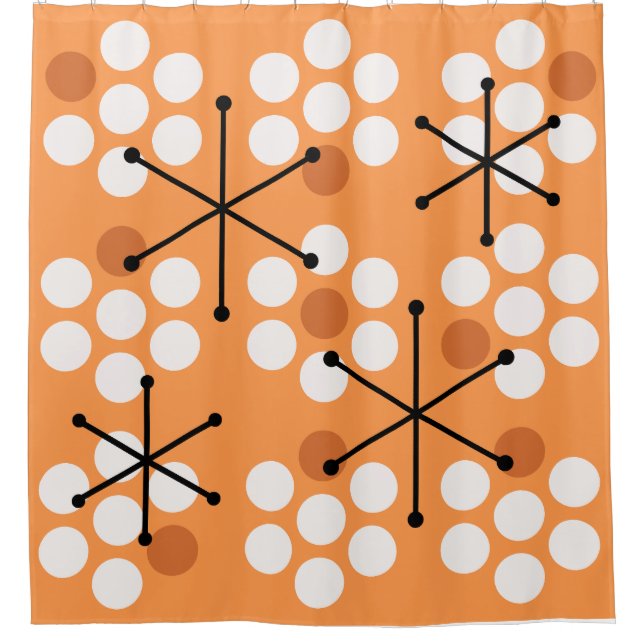 Retro Midjahrhundert MCM Dots Orange Duschvorhang (Vorderseite)