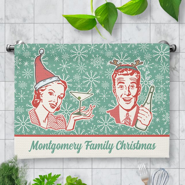 Retro Midjahrhundert Moderner Name der Weihnachtsf Geschirrtuch (Von Creator hochgeladen)