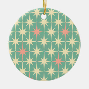 Retro Midjahrhundert Sternenmuster Pink und Aquama Keramik Ornament