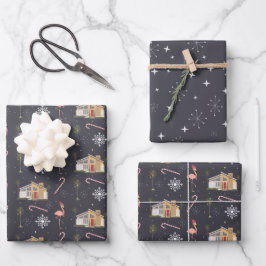 Retro Midjahrhundert-Weihnachtsmuster Geschenkpapier Set