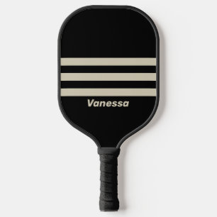 Retro Midnight Drei-Quer-Streifendesign mit Namen Pickleball Schläger