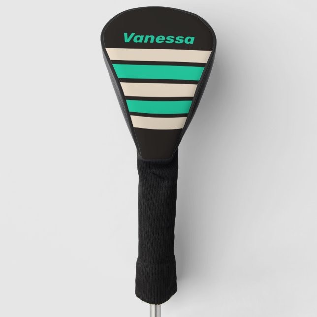 Retro Midnight Mint Across Striping with Name Golf Headcover (Vorderseite)