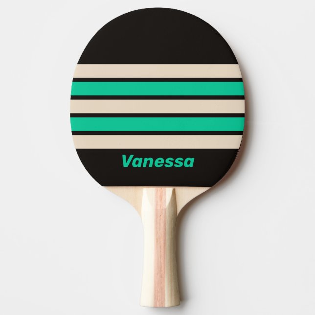 Retro Midnight Mint Across Striping with Name Tischtennis Schläger (Vorderseite)