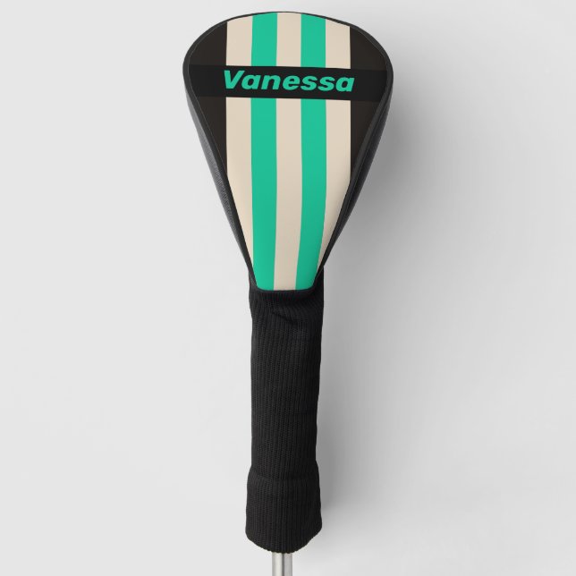 Retro Midnight Mint Pin Stripes with Name Golf Headcover (Vorderseite)