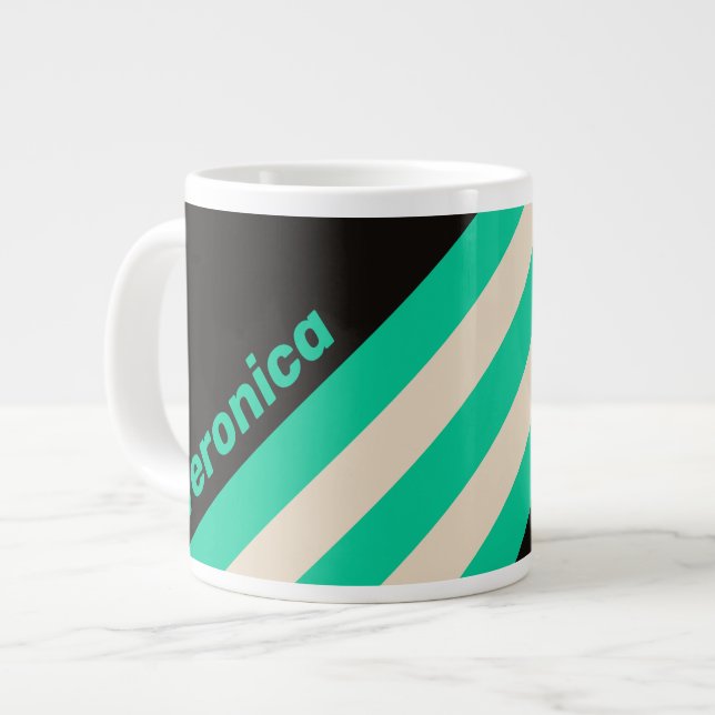 Retro Midnight Mint Stripes with Name Jumbo-Tasse (Vorderseite Links)