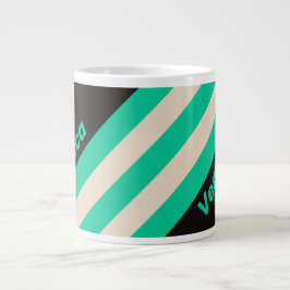 Retro Midnight Mint Stripes with Name Jumbo-Tasse