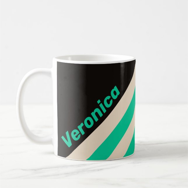 Retro Midnight Mint Stripes with Name Kaffeetasse (Links)