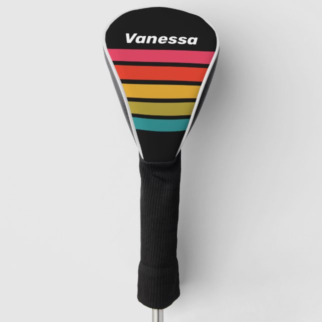 Retro Midnight Rainbow Across Striping with Name Golf Headcover (Vorderseite)