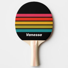 Retro Midnight Rainbow Across Striping with Name Tischtennis Schläger