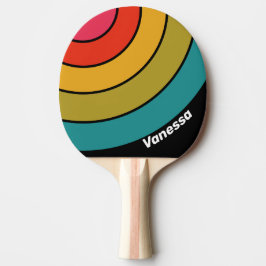 Retro Midnight Rainbow Circle Stripe with Name Tischtennis Schläger