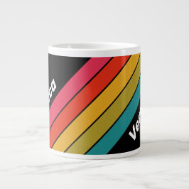 Retro Midnight Rainbow Striped with Name Jumbo-Tasse