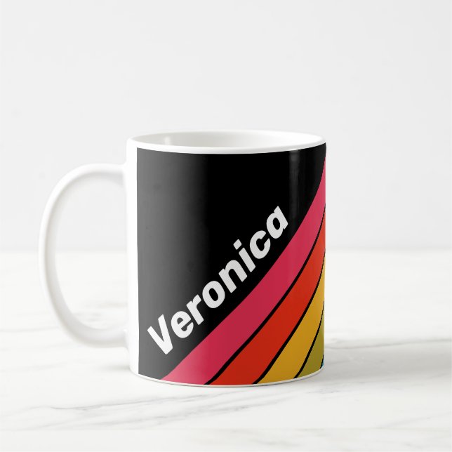 Retro Midnight Rainbow Striped with Name Kaffeetasse (Links)
