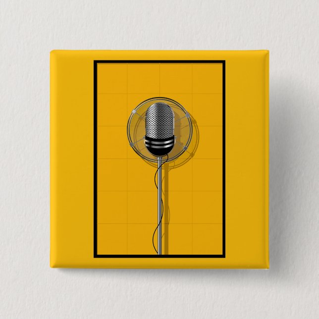 Retro Mikrofon auf kräftigem Gelb Button (Vorderseite)