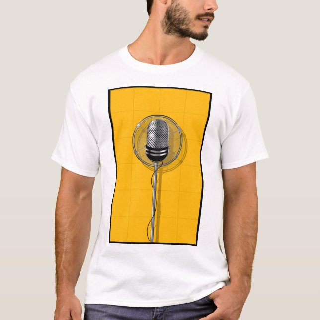 Retro-Mikrofon auf kräftigem Gelb T-Shirt (Vorderseite)