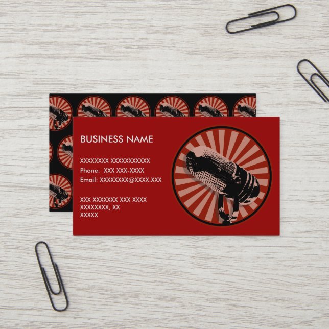 Retro-Mikrofon Grafik in Rot Visitenkarte (Vorderseite/Rückseite Beispiel)