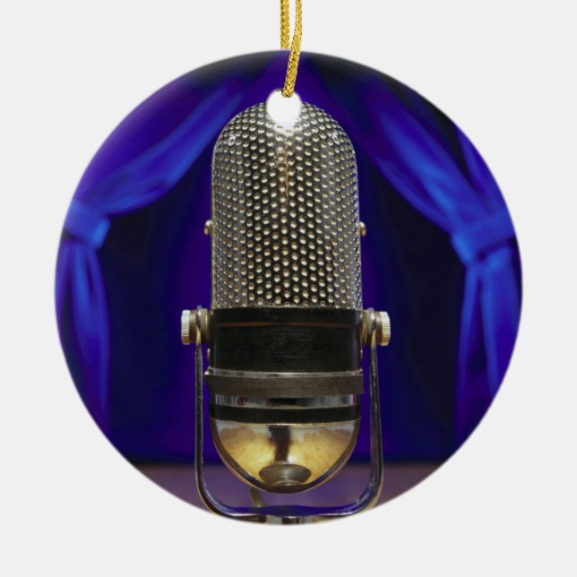 Retro Mikrofon-u. Bühne-Vorhänge Keramik Ornament (Vorne)