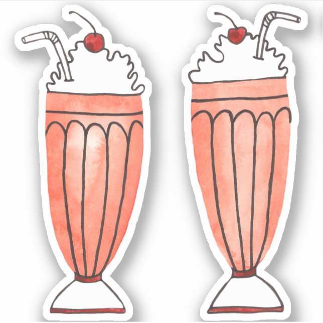 Retro-Milchshakes in Aquarellfarben Zeichnend Aufk Aufkleber (Vorderseite)