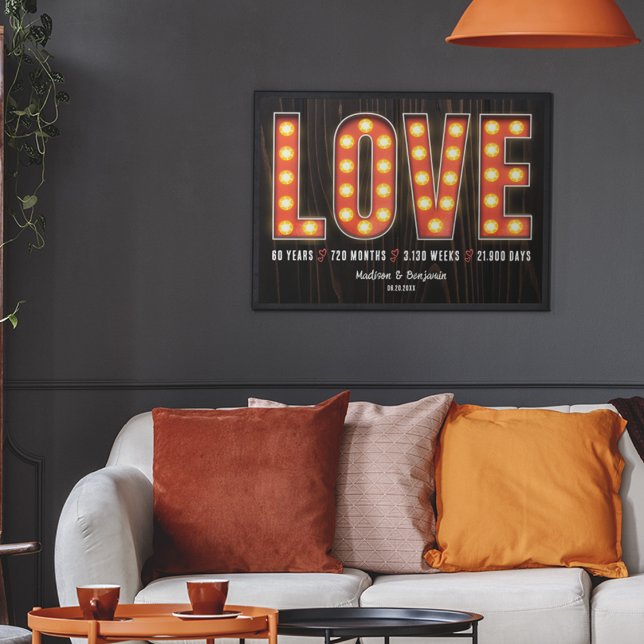 Retro Milestone 60th Anniversary Personalized Love Poster (Von Creator hochgeladen)